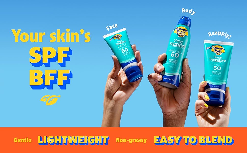 Banana Boat Sheer Sensitive Face Sunscreen Lotion SPF 50 3oz